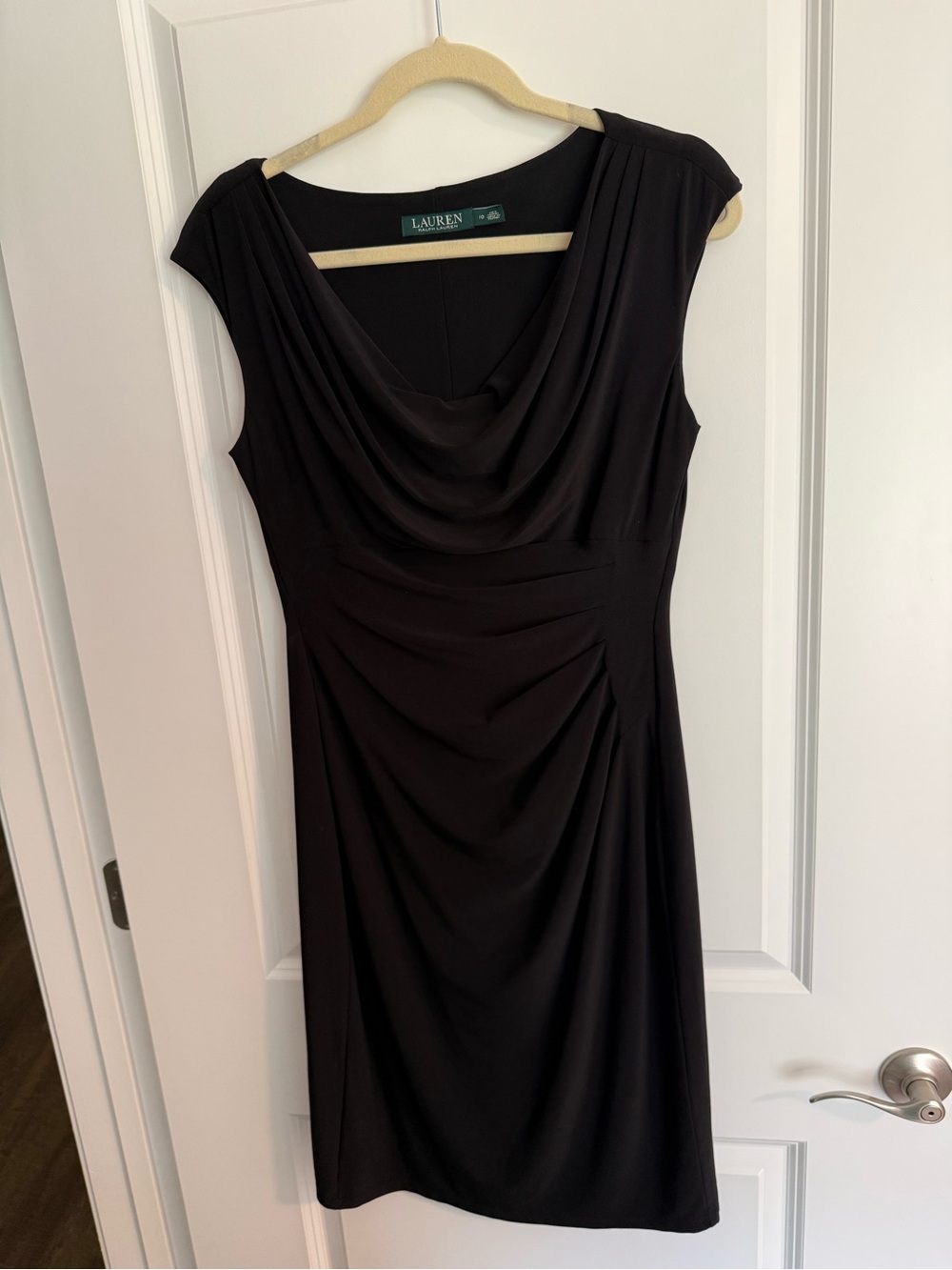 Ralph Lauren Black Draped Cowl Midi Dress